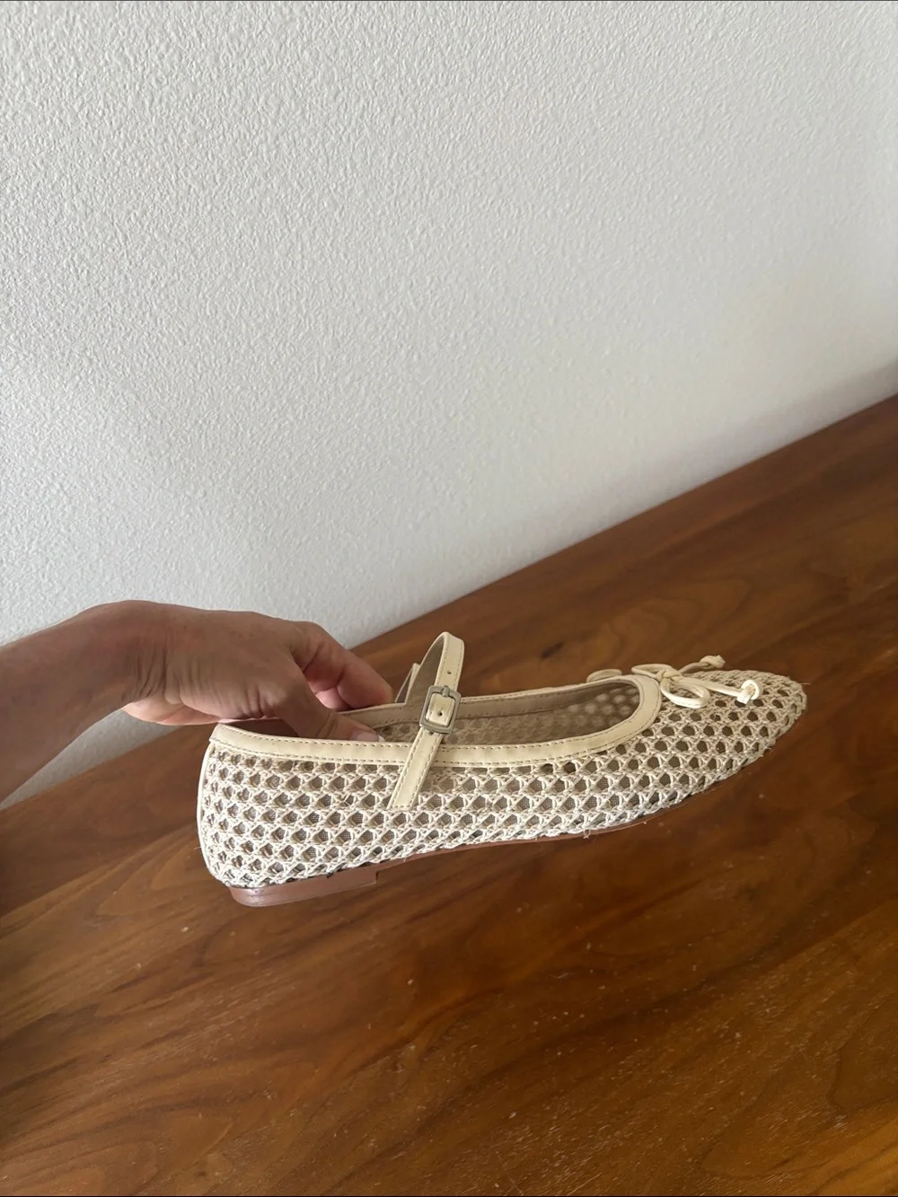 Mint Velvet Cream Crochet Mary Jane Flats
